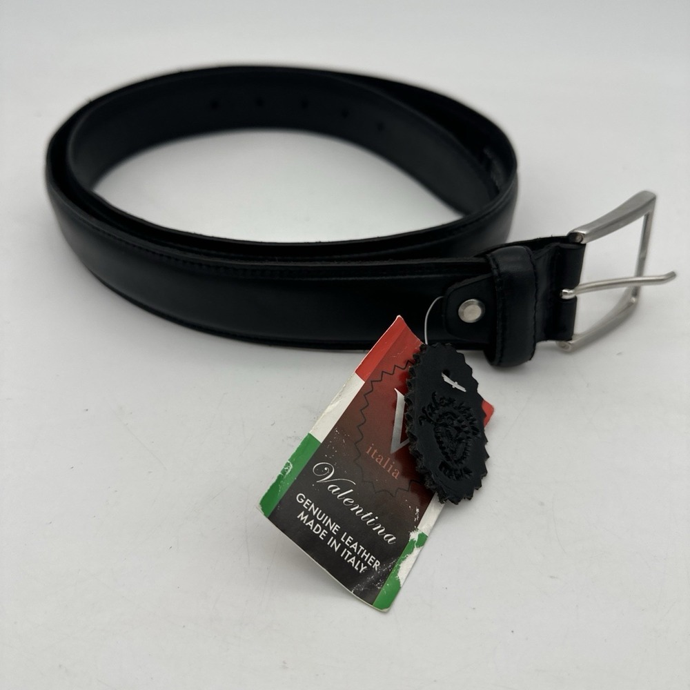 Valentina Vera Pelle Genuine Leather Belt • Black Silver Tone Made in Italy 0035